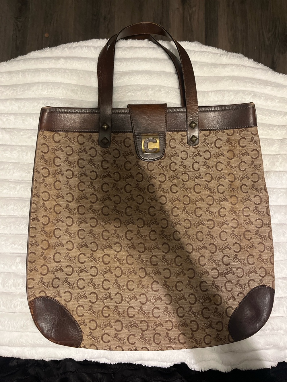 Vintage CELINE Macadam/horse carriage monogram tote bag